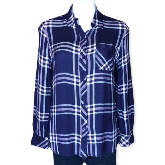 BEACHLUNCHLOUNGE Plaid Purple Button Down Top Small - Picture 1 of 11
